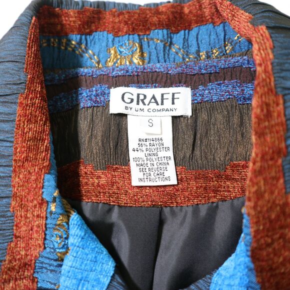 Vintage Graff Size S Mixed Media Jacket Art-To-Wear Blue Red Brown - Picture 9 of 10